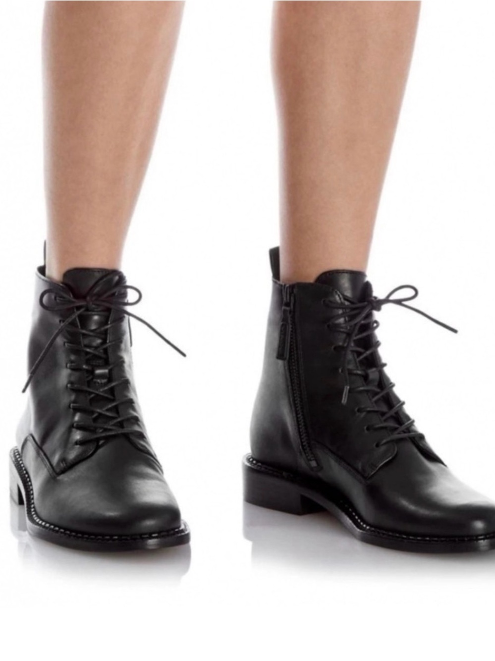 Vince Cooper Black Leather Lace-Up Ankle Boots, Size 7